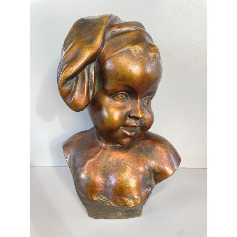 SCULTURA BRONZO BUSTO De Martino NAPOLI PASTORELLO BIMBO SCUGNIZZO BAMBINO