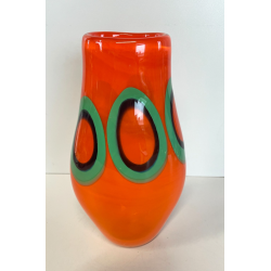 VASO VETRO MURANO FIRMATO FORMENTELLO DESIGN VINTAGE ANNI '70 ARANCIONE VERDE