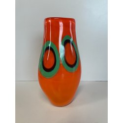 VASO VETRO MURANO FIRMATO FORMENTELLO DESIGN VINTAGE ANNI '70 ARANCIONE VERDE
