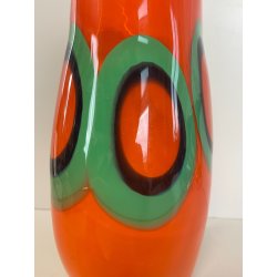 VASO VETRO MURANO FIRMATO FORMENTELLO DESIGN VINTAGE ANNI '70 ARANCIONE VERDE