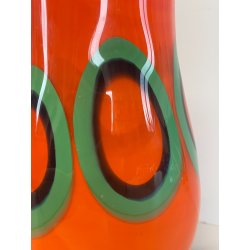 VASO VETRO MURANO FIRMATO FORMENTELLO DESIGN VINTAGE ANNI '70 ARANCIONE VERDE