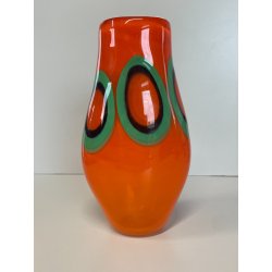 VASO VETRO MURANO FIRMATO FORMENTELLO DESIGN VINTAGE ANNI '70 ARANCIONE VERDE