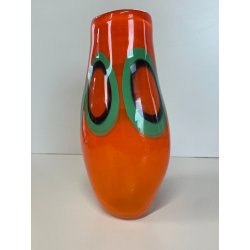 VASO VETRO MURANO FIRMATO FORMENTELLO DESIGN VINTAGE ANNI '70 ARANCIONE VERDE