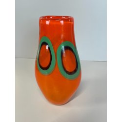VASO VETRO MURANO FIRMATO FORMENTELLO DESIGN VINTAGE ANNI '70 ARANCIONE VERDE