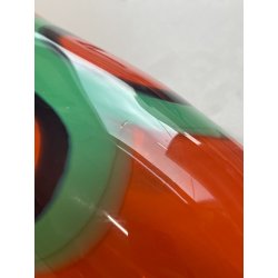 VASO VETRO MURANO FIRMATO FORMENTELLO DESIGN VINTAGE ANNI '70 ARANCIONE VERDE