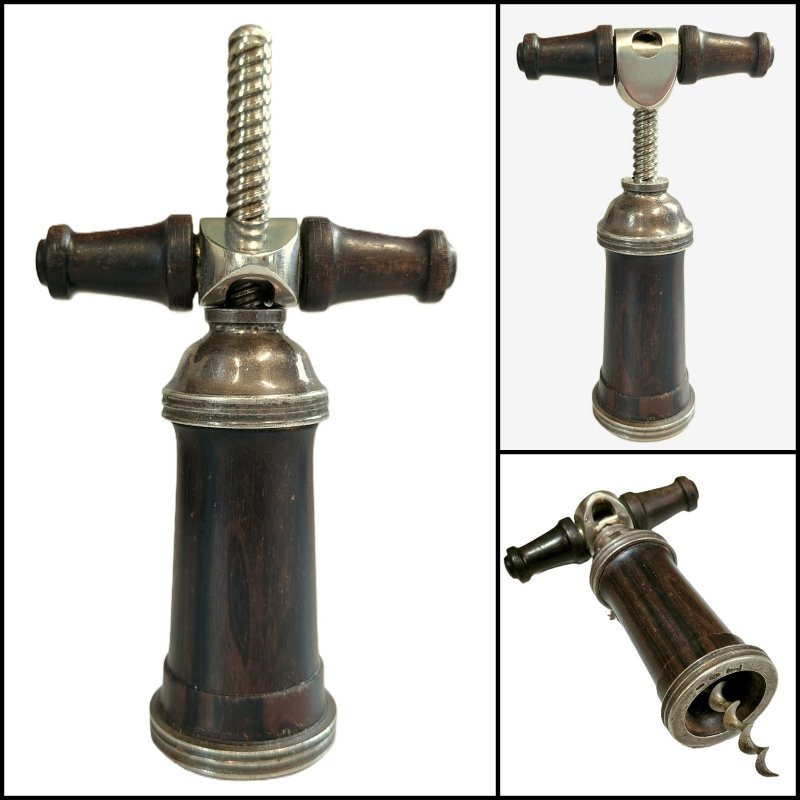 ANTICO CAVATAPPI LEGNO ARGENTO 925 G. Vavassori Milano CORKSCREW tire-bouchon