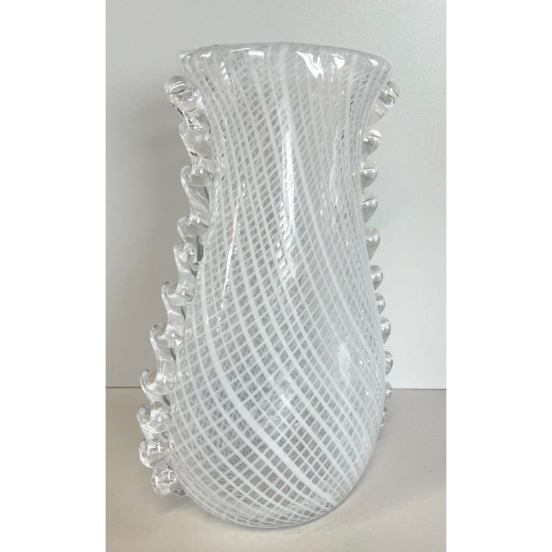 ANTICO VASO VETRO Murano Barovier Toso ANNI '40 RETICELLO ZANFIRICO TRASPARENTE