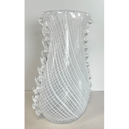 ANTICO VASO VETRO Murano Barovier Toso ANNI '40 RETICELLO ZANFIRICO TRASPARENTE