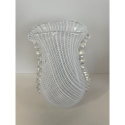 ANTICO VASO VETRO Murano Barovier Toso ANNI '40 RETICELLO ZANFIRICO TRASPARENTE