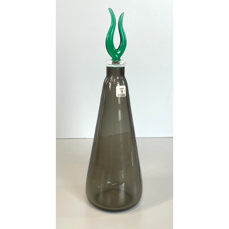 ANTICA BOTTIGLIA VETRO fumè FIRMATA MARCELLO FURLAN 1987 MURANO TAPPO VERDE