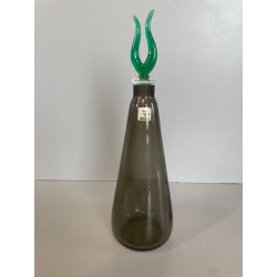 ANTICA BOTTIGLIA VETRO fumè FIRMATA MARCELLO FURLAN 1987 MURANO TAPPO VERDE