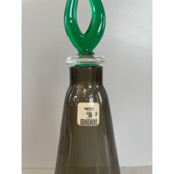 ANTICA BOTTIGLIA VETRO fumè FIRMATA MARCELLO FURLAN 1987 MURANO TAPPO VERDE