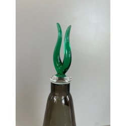 ANTICA BOTTIGLIA VETRO fumè FIRMATA MARCELLO FURLAN 1987 MURANO TAPPO VERDE