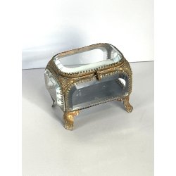 ANTICO SCRIGNO cofanetto PORTAGIOIE in VETRO BISELLATO francese XIX sec OTTONE