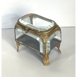 ANTICO SCRIGNO cofanetto PORTAGIOIE in VETRO BISELLATO francese XIX sec OTTONE