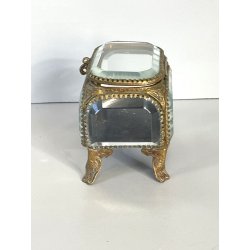 ANTICO SCRIGNO cofanetto PORTAGIOIE in VETRO BISELLATO francese XIX sec OTTONE