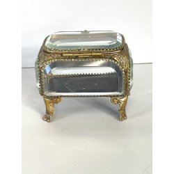 ANTICO SCRIGNO cofanetto PORTAGIOIE in VETRO BISELLATO francese XIX sec OTTONE