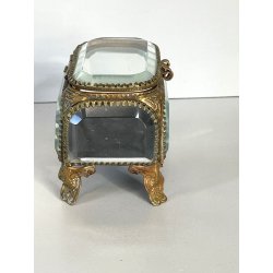 ANTICO SCRIGNO cofanetto PORTAGIOIE in VETRO BISELLATO francese XIX sec OTTONE