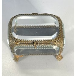 ANTICO SCRIGNO cofanetto PORTAGIOIE in VETRO BISELLATO francese XIX sec OTTONE