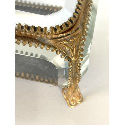 ANTICO SCRIGNO cofanetto PORTAGIOIE in VETRO BISELLATO francese XIX sec OTTONE