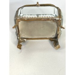 ANTICO SCRIGNO cofanetto PORTAGIOIE in VETRO BISELLATO francese XIX sec OTTONE