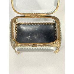 ANTICO SCRIGNO cofanetto PORTAGIOIE in VETRO BISELLATO francese XIX sec OTTONE