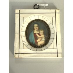 ANTICA miniatura MADONNA col BAMBINO cornice OVALE religioso devozionale