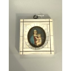 ANTICA miniatura MADONNA col BAMBINO cornice OVALE religioso devozionale