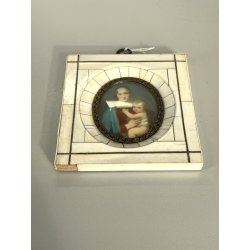ANTICA miniatura MADONNA col BAMBINO cornice OVALE religioso devozionale