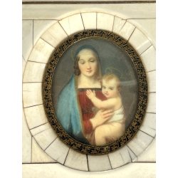 ANTICA miniatura MADONNA col BAMBINO cornice OVALE religioso devozionale