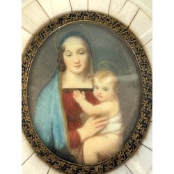 ANTICA miniatura MADONNA col BAMBINO cornice OVALE religioso devozionale