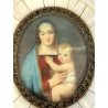 ANTICA miniatura MADONNA col BAMBINO cornice OVALE religioso devozionale