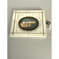 ANTICA miniatura MADONNA col BAMBINO cornice OVALE religioso devozionale