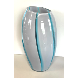 GRANDE VASO VETRO MURANO FIRMATO ARCHIMEDE SEGUSO VINTAGE DESIGN AZZURRO BIANCO