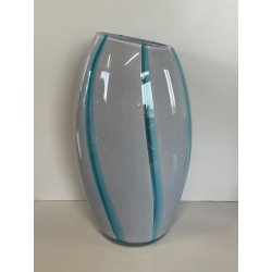 GRANDE VASO VETRO MURANO FIRMATO ARCHIMEDE SEGUSO VINTAGE DESIGN AZZURRO BIANCO