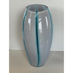 GRANDE VASO VETRO MURANO FIRMATO ARCHIMEDE SEGUSO VINTAGE DESIGN AZZURRO BIANCO
