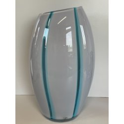 GRANDE VASO VETRO MURANO FIRMATO ARCHIMEDE SEGUSO VINTAGE DESIGN AZZURRO BIANCO