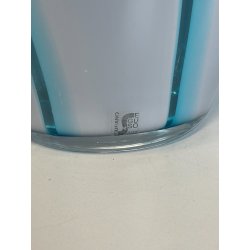 GRANDE VASO VETRO MURANO FIRMATO ARCHIMEDE SEGUSO VINTAGE DESIGN AZZURRO BIANCO