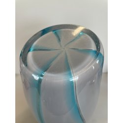 GRANDE VASO VETRO MURANO FIRMATO ARCHIMEDE SEGUSO VINTAGE DESIGN AZZURRO BIANCO