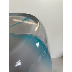 GRANDE VASO VETRO MURANO FIRMATO ARCHIMEDE SEGUSO VINTAGE DESIGN AZZURRO BIANCO