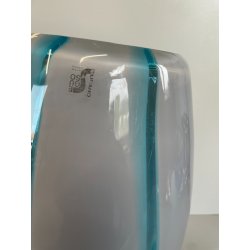 GRANDE VASO VETRO MURANO FIRMATO ARCHIMEDE SEGUSO VINTAGE DESIGN AZZURRO BIANCO