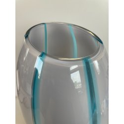 GRANDE VASO VETRO MURANO FIRMATO ARCHIMEDE SEGUSO VINTAGE DESIGN AZZURRO BIANCO