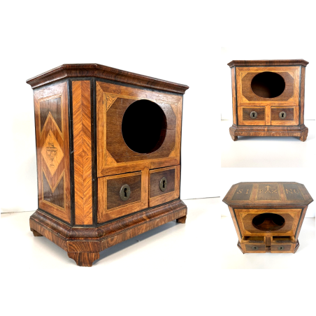 ANTICA URNA VOTAZIONI CONFRATERNITE LEGNO LASTRONATO INTARSIATO RELIGIOSO 1788