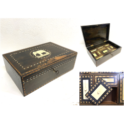 ANTICA SCATOLA RETTANGOLARE ANGLO INDIANA LEGNO MICROINTARSIO VITTORIANA XIX sec