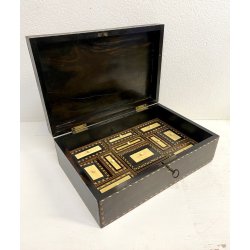 ANTICA SCATOLA RETTANGOLARE ANGLO INDIANA LEGNO MICROINTARSIO VITTORIANA XIX sec