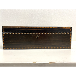 ANTICA SCATOLA RETTANGOLARE ANGLO INDIANA LEGNO MICROINTARSIO VITTORIANA XIX sec