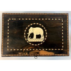 ANTICA SCATOLA RETTANGOLARE ANGLO INDIANA LEGNO MICROINTARSIO VITTORIANA XIX sec