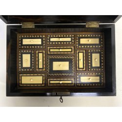 ANTICA SCATOLA RETTANGOLARE ANGLO INDIANA LEGNO MICROINTARSIO VITTORIANA XIX sec