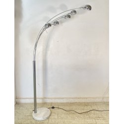 LAMPADA DA TERRA ARCO PIANTANA DESIGN ANNI 80 METALLO CROMATO MARMO FLOOR LAMP