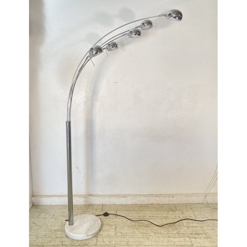 LAMPADA DA TERRA ARCO PIANTANA DESIGN ANNI 80 METALLO CROMATO MARMO FLOOR LAMP